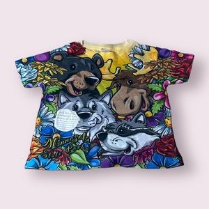 NWOT Toddler All Over Bright Graphic Print Animal Flower S/S Tee Shirt Size 3